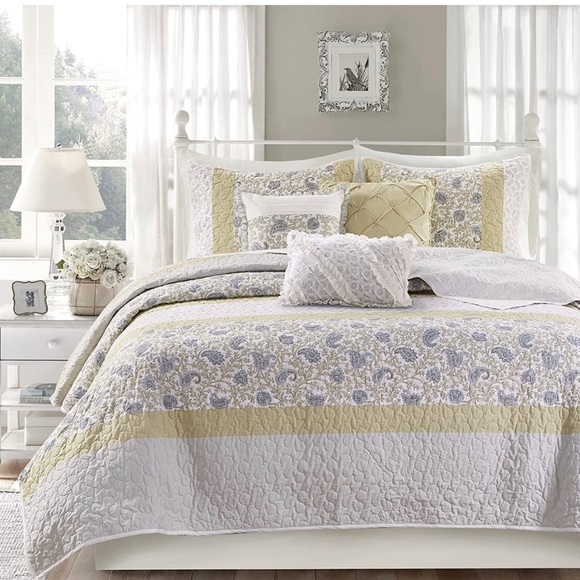 Madison Park Cotton Quilt Set Queen Yellow 6 Piece